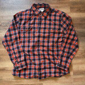 Casual Button Down Mens XL Orange Plaid Rugged Flannel Shirt